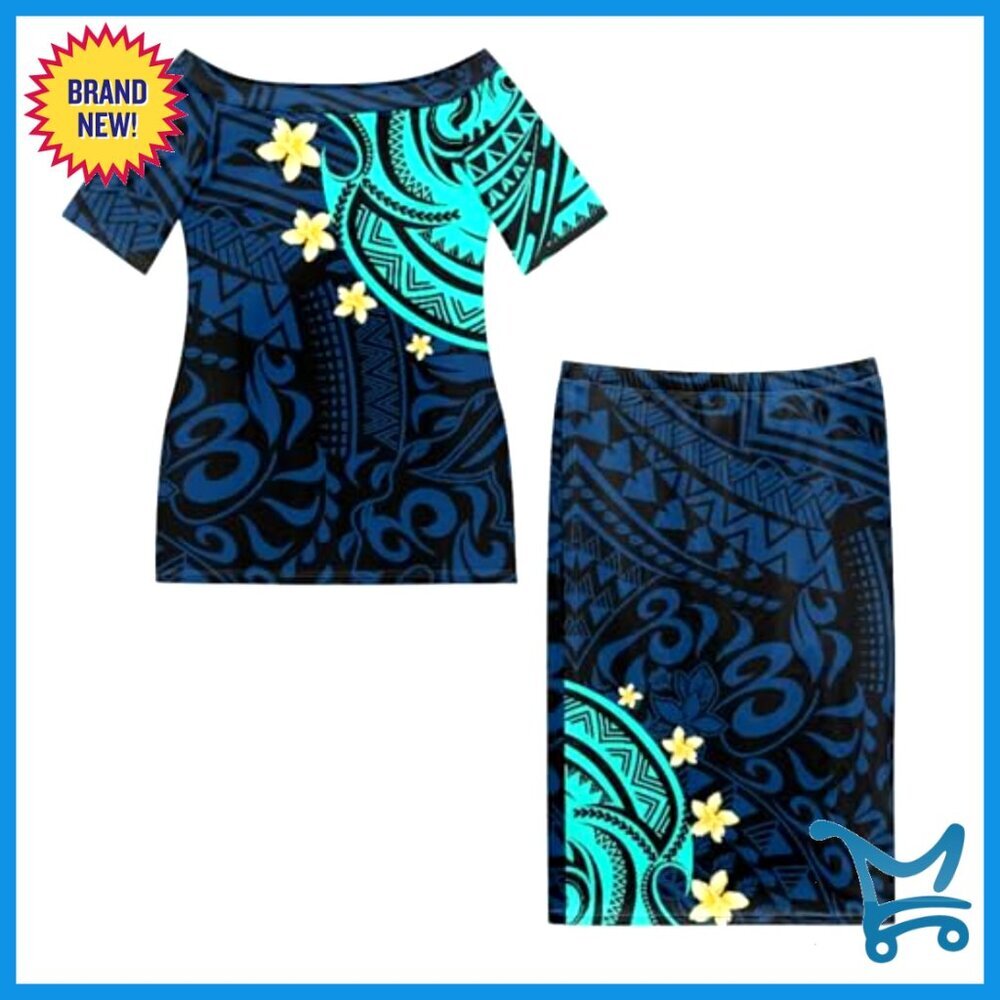 Polynesian Strapless Dress & Men's Shirt Couples Outfit Set S-4XL - Picture 2 of 6